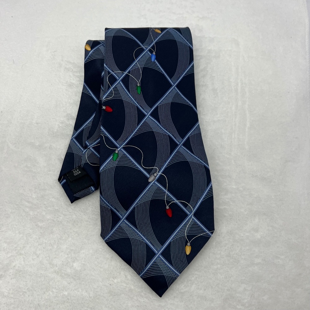 Christmas Tie‎ Mens OS Navy Blue Good Singing Holiday Lights Silk Musical Xmas